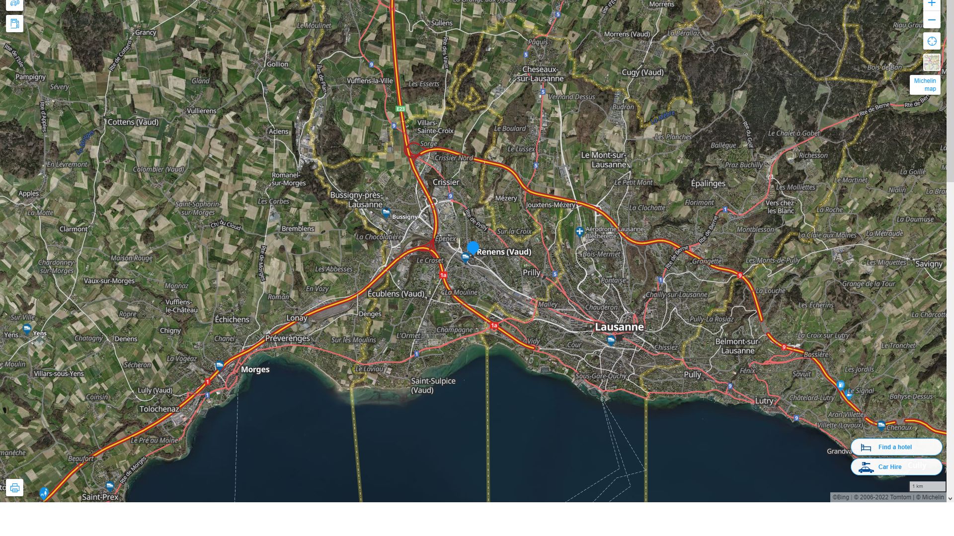 Renens Suisse Autoroute et carte routiere avec vue satellite